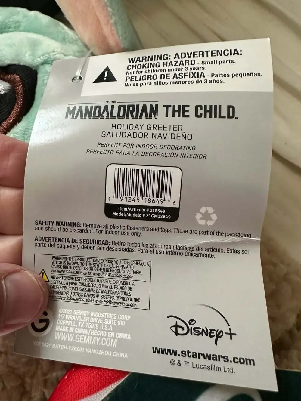 Star Wars The Mandalorian The Child Holiday Greeter Plush with Candy Cane